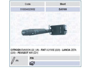 MAGNETI MARELLI 510034323002 vairo kolonėlės jungiklis 
 Vidaus įranga -> Rankinės/kojinės svirties sistema
625354, 96063790ZL, 9606379069