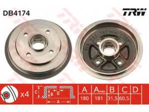 TRW DB4174 stabdžių būgnas 
 Stabdžių sistema -> Būgninis stabdys -> Stabdžių būgnas
4320401B00, 4320401B01