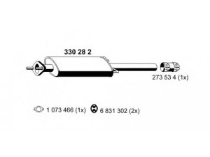 ERNST 330282 vidurinis duslintuvas 
 Išmetimo sistema -> Duslintuvas
1 376 834, 1 386 031, 1 749 797