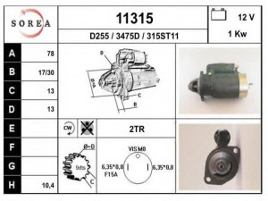 EAI 11315 starteris 
 Elektros įranga -> Starterio sistema -> Starteris
1202030, 1202035, 1202040, 1202104