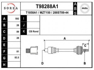 EAI T98288A1 kardaninis velenas 
 Ratų pavara -> Kardaninis velenas
GD402550XC