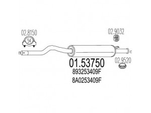 MTS 01.53750 vidurinis duslintuvas 
 Išmetimo sistema -> Duslintuvas
893253409F, 8A0253409AB, 8A0253409F