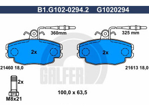 GALFER B1.G102-0294.2 stabdžių trinkelių rinkinys, diskinis stabdys 
 Techninės priežiūros dalys -> Papildomas remontas
95 658 557