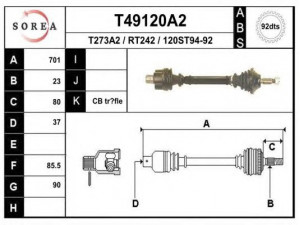EAI T49120A2 kardaninis velenas 
 Ratų pavara -> Kardaninis velenas
7700104751, 7700748375, 7700853055