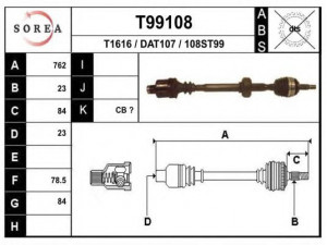 EAI T99108 kardaninis velenas 
 Ratų pavara -> Kardaninis velenas
6001548661, 8200503359