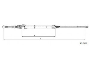 CABOR 10.7505 trosas, stovėjimo stabdys 
 Stabdžių sistema -> Valdymo svirtys/trosai
1J0609721AP, 1J0609721K, 1J0609721T