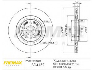 FREMAX BD-4152 stabdžių diskas 
 Stabdžių sistema -> Diskinis stabdys -> Stabdžių diskas
4H0615601D, 4H0615601H