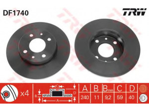 TRW DF1740 stabdžių diskas 
 Dviratė transporto priemonės -> Stabdžių sistema -> Stabdžių diskai / priedai
0060576335, 0060800345, 60576335