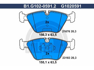 GALFER B1.G102-0591.2 stabdžių trinkelių rinkinys, diskinis stabdys 
 Techninės priežiūros dalys -> Papildomas remontas
34 11 2 157 573, 34 11 2 357 229