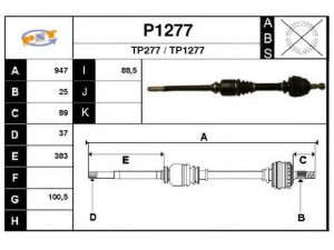 SNRA P1277 kardaninis velenas 
 Ratų pavara -> Kardaninis velenas
3273CY, 9645219180