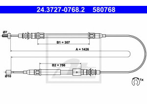 ATE 24.3727-0768.2 trosas, stovėjimo stabdys 
 Stabdžių sistema -> Valdymo svirtys/trosai
13138929, 5 22 015, 5 22 447, 9191578
