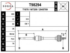 EAI T98294 kardaninis velenas 
 Ratų pavara -> Kardaninis velenas
39100AY600