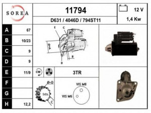 EAI 11794 starteris 
 Elektros įranga -> Starterio sistema -> Starteris
46000350, 46231545, 46406873, 46406973