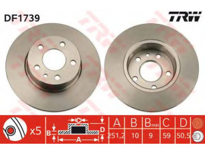TRW DF1739 stabdžių diskas 
 Dviratė transporto priemonės -> Stabdžių sistema -> Stabdžių diskai / priedai
0000060743390, 0000060814804, 0060569164