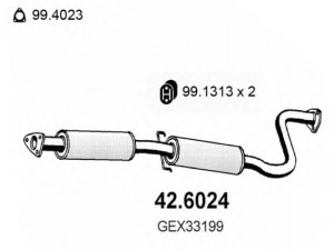 ASSO 42.6024 vidurinis duslintuvas 
 Išmetimo sistema -> Duslintuvas
DCP9999, DCP9999EVA, GEX33199, GEX33200