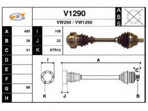 SNRA V1290 kardaninis velenas 
 Ratų pavara -> Kardaninis velenas
1K0407271BJ, 1K0407271EE, 1K0407451DX