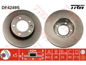 TRW DF4249S stabdžių diskas 
 Dviratė transporto priemonės -> Stabdžių sistema -> Stabdžių diskai / priedai
4020600QAD, 7700314064, 4403038