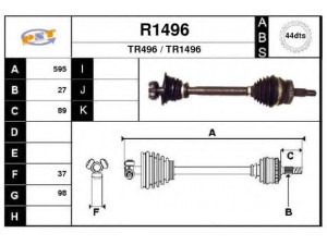 SNRA R1496 kardaninis velenas 
 Ratų pavara -> Kardaninis velenas
7700105450, 7700114057