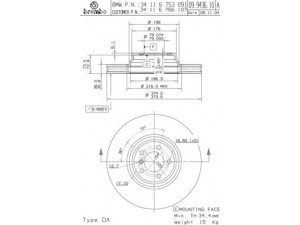 BREMBO 09.9436.10 stabdžių diskas 
 Stabdžių sistema -> Diskinis stabdys -> Stabdžių diskas
34116753091, 34116766107