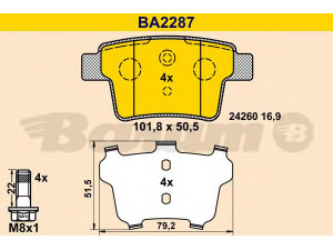 BARUM BA2287 stabdžių trinkelių rinkinys, diskinis stabdys 
 Techninės priežiūros dalys -> Papildomas remontas
1356392, 1521329, 1522073, C2S 38068