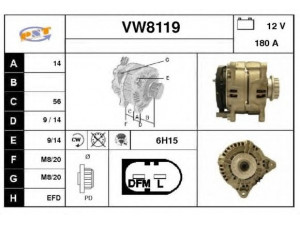 SNRA VW8119 kintamosios srovės generatorius
070903024, 070903024B, 070903139B