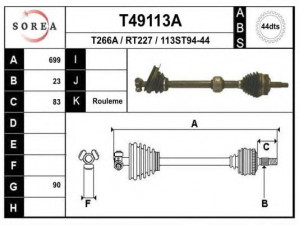 EAI T49113A kardaninis velenas 
 Ratų pavara -> Kardaninis velenas
7700103705, 7700103706, 7700865777