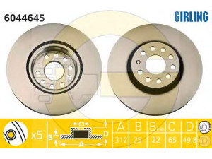 GIRLING 6044645 stabdžių diskas 
 Dviratė transporto priemonės -> Stabdžių sistema -> Stabdžių diskai / priedai
1K0615301AA, 5C0615301B, 1K0615301AA