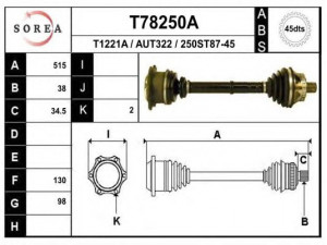 EAI T78250A kardaninis velenas 
 Ratų pavara -> Kardaninis velenas
4D0407272G, 4D0407272M