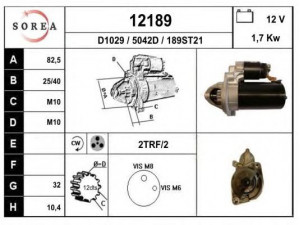 EAI 12189 starteris 
 Elektros įranga -> Starterio sistema -> Starteris
A0061512501, A0061514601, A0061517401