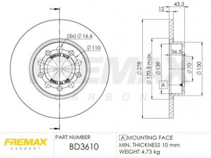 FREMAX BD-3610 stabdžių diskas 
 Stabdžių sistema -> Diskinis stabdys -> Stabdžių diskas
46843610, 51760273, 51767377, 51767378