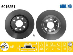 GIRLING 6016251 stabdžių diskas 
 Stabdžių sistema -> Diskinis stabdys -> Stabdžių diskas
569001, 569042, 90250546, 90295087