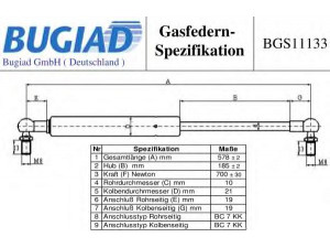 BUGIAD BGS11133 dujinė spyruoklė, bagažinė 
 Priedai -> Bagažinė/pakrovimo skyrius
04724743AD