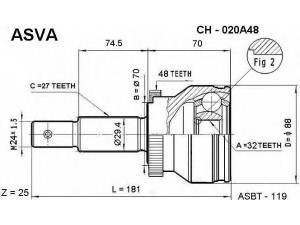 ASVA CH-020A48 jungčių komplektas, kardaninis velenas 
 Ratų pavara -> Sujungimai/komplektas
5012456AA