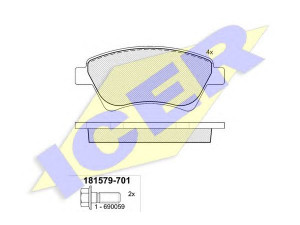 ICER 181579-701 stabdžių trinkelių rinkinys, diskinis stabdys 
 Techninės priežiūros dalys -> Papildomas remontas
41 06 087 13R, 77 01 207 184
