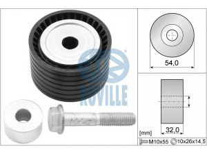 RUVILLE 55633 kreipiantysis skriemulys, paskirstymo diržas 
 Diržinė pavara -> Paskirstymo diržas/komplektas -> Laisvasis/kreipiamasis skriemulys
82000-64664, 44 10 548, 93160244