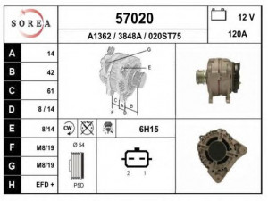 EAI 57020 kintamosios srovės generatorius 
 Elektros įranga -> Kint. sr. generatorius/dalys -> Kintamosios srovės generatorius
8200360480