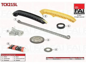 FAI AutoParts TCK215L pavaros grandinės komplektas 
 Variklis -> Variklio uždegimo laiko reguliavimo kontrolė -> Sinchronizavimo grandinė/įtempiklis/kreiptuvas -> Pavaros grandinės komplektas