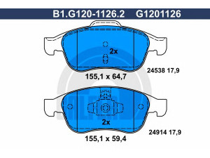 GALFER B1.G120-1126.2 stabdžių trinkelių rinkinys, diskinis stabdys 
 Techninės priežiūros dalys -> Papildomas remontas
41 06 059 61R, 41 06 071 15R, 44 06 039 05R