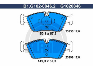 GALFER B1.G102-0846.2 stabdžių trinkelių rinkinys, diskinis stabdys 
 Techninės priežiūros dalys -> Papildomas remontas
34 11 6 769 763, 34 11 6 769 951