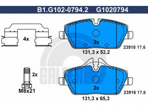 GALFER B1.G102-0794.2 stabdžių trinkelių rinkinys, diskinis stabdys 
 Techninės priežiūros dalys -> Papildomas remontas
34 11 6 767 143, 34 11 6 767 144