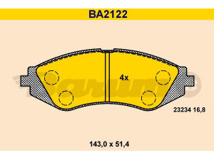 BARUM BA2122 stabdžių trinkelių rinkinys, diskinis stabdys 
 Techninės priežiūros dalys -> Papildomas remontas
96281937, 96281939, S4510011