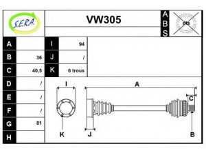 SERA VW305 kardaninis velenas 
 Ratų pavara -> Kardaninis velenas
1K0407272DM
