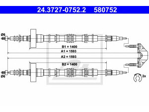 ATE 24.3727-0752.2 trosas, stovėjimo stabdys 
 Stabdžių sistema -> Valdymo svirtys/trosai
24425108, 5 22 001, 5 22 003, 5 22 440