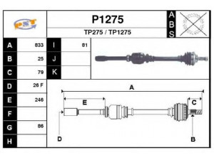 SNRA P1275 kardaninis velenas 
 Ratų pavara -> Kardaninis velenas
1041558, 9639858280