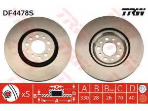 TRW DF4478S stabdžių diskas 
 Stabdžių sistema -> Diskinis stabdys -> Stabdžių diskas
51731346, 51760622, 51767384