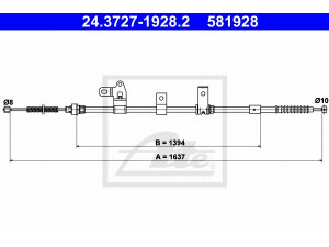 ATE 24.3727-1928.2 trosas, stovėjimo stabdys 
 Stabdžių sistema -> Valdymo svirtys/trosai
46430-02090, 46430-02110, 46430-02111