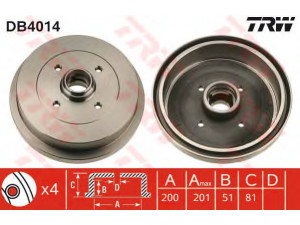 TRW DB4014 stabdžių būgnas 
 Stabdžių sistema -> Būgninis stabdys -> Stabdžių būgnas
191501615A, 331501615A, 841501615A