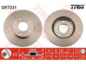 TRW DF7231 stabdžių diskas 
 Stabdžių sistema -> Diskinis stabdys -> Stabdžių diskas
MB928243, MR389727, MR403943, MR44817