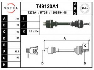 EAI T49120A1 kardaninis velenas 
 Ratų pavara -> Kardaninis velenas
7700104751, 7700748375, 7700853055