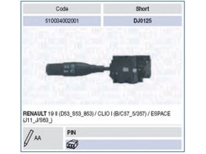 MAGNETI MARELLI 510034002001 vairo kolonėlės jungiklis 
 Vidaus įranga -> Rankinės/kojinės svirties sistema
7700803537